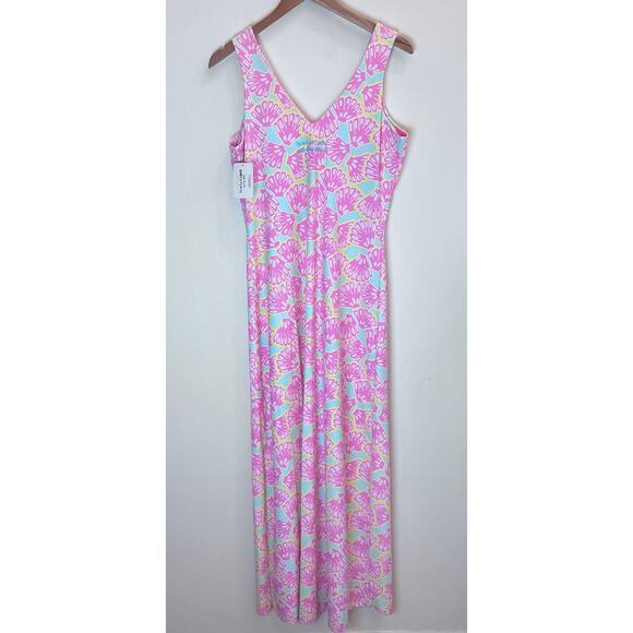 Women's Shellicious Seaside Ridge Pink Blue Beachy Maxi Dress M Barbiecore $116 - Picture 2 of 7